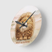 Safari Cute Zuberi The Fluffy Leopard Name Kids ラウンド壁時計 (傾斜)