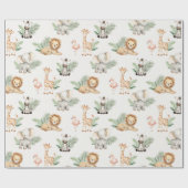 Safari Elephant Giraffe Zebra Flamingo Lion Animal ラッピングペーパー (フラット)