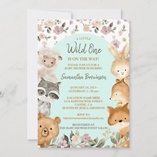 Safari Farm Animal Bear Fox Rabbit Raccoon blue 招待状 (正面)