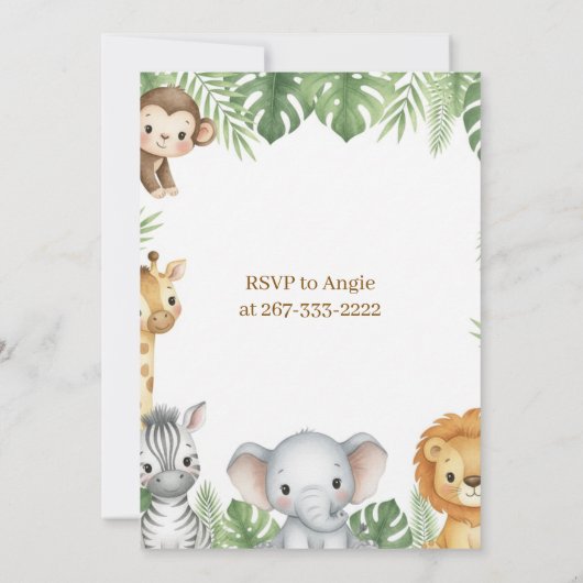 Safari First Birthday Evite 招待状 (裏面)