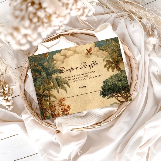 Safari Foliage & Friends Baby Showe Diapper Raffle エンクロージャーカード