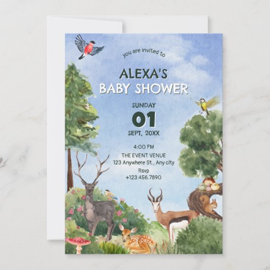 Safari forest baby shower 招待状 (正面)