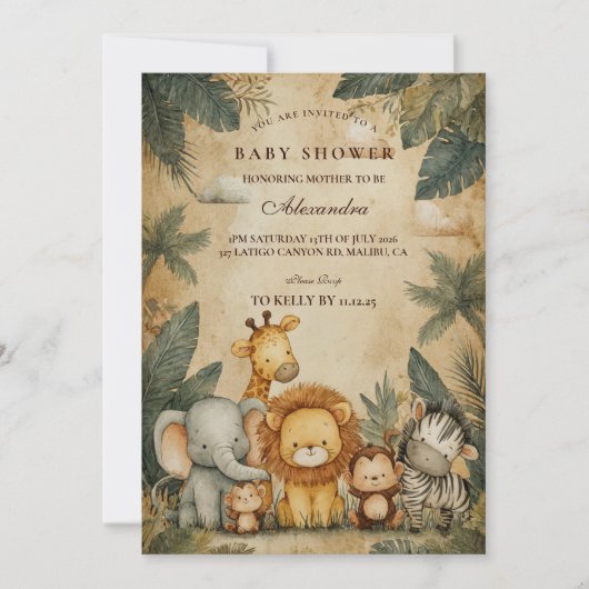 Safari Forest Creatures Baby Shower 招待状 (正面)