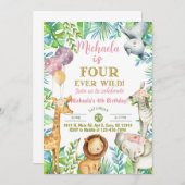 Safari Fourワイルドガール4th誕生日の招待状。 招待状 (正面/裏面)
