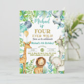 Safari Four-verワイルドボーイ4歳の誕生日の招待状。 招待状 (スタンド正面)