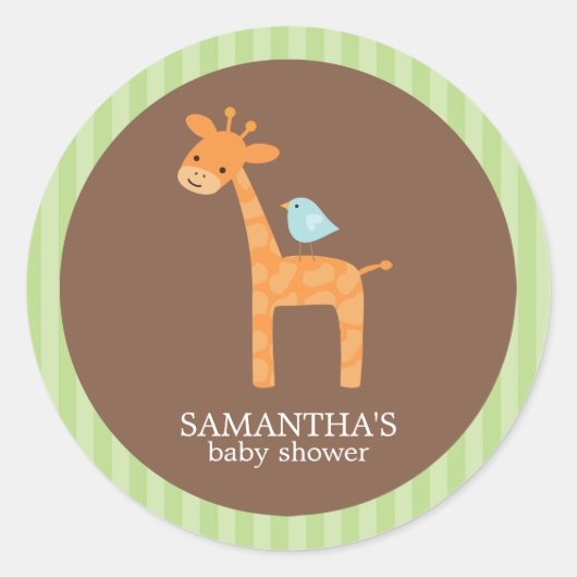 Safari Friendsベビーシャワーステッカー ラウンドシール (正面)