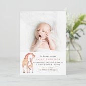 Safari Giraffeベビー写真の生誕発表 招待状 (スタンド正面)