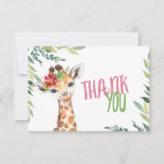 Safari Giraffe Pink Thank You Note Card サンキューカード (正面)