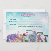 Safari girl birthday animal adoption certificate 招待状 (正面)