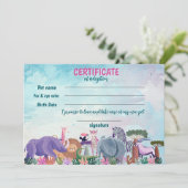 Safari girl birthday animal adoption certificate 招待状 (スタンド正面)