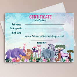 Safari girl birthday animal adoption certificate 招待状