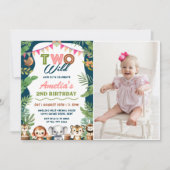Safari Girl Two Wild 2nd Birthday写真 招待状 (正面)