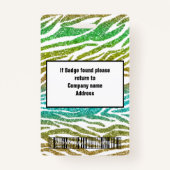 Safari Green Zebra Stripesグリッターロゴ&写真 バッジ (裏面)