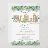 Safari Greenery Wild One Boy 1st Birthday Photo 招待状 (正面)