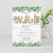 Safari Greenery Wild One Boy 1st Birthday Photo 招待状 (スタンド正面)