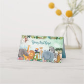 Safari jungle animal Birthday Food Tent  プレイスカード (正面)