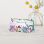 Safari jungle animal girl Birthday Food Tent  プレイスカード (裏面)