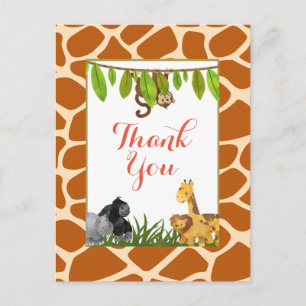 Safari Jungle Animal Theme Party Thank You ポストカード