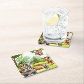 Safari Jungle Animal Wild One 1st Birthday Party スクエアペーパーコースター (インサイチュ)