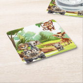 Safari Jungle Animal Wild One 1st Birthday Party スクエアペーパーコースター (アングル)