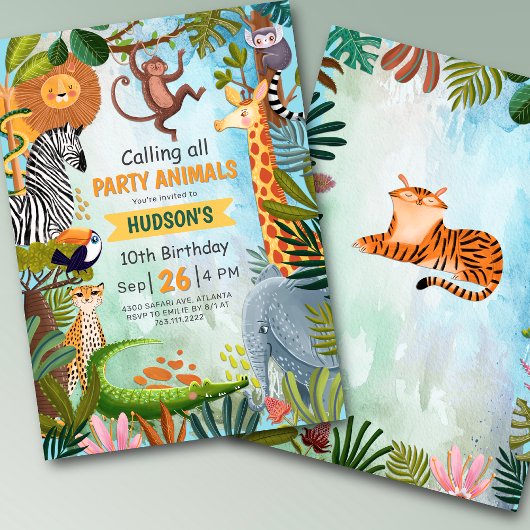 Safari jungle animals any age boy birthday 招待状