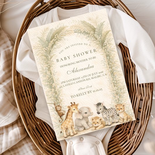 Safari Jungle Animals Arch Baby Shower 招待状