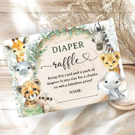 Safari Jungle Animals Baby Shower Diaper Raffle エンクロージャーカード