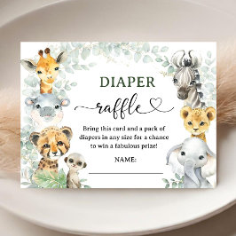 Safari Jungle Animals Baby Shower Diaper Raffle エンクロージャーカード