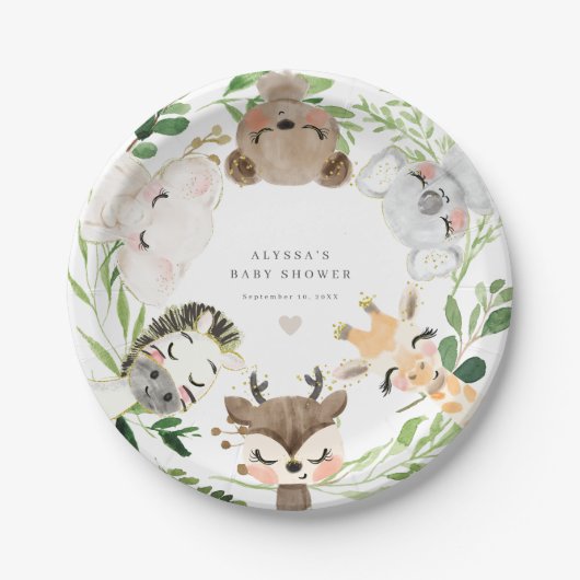 Safari Jungle Animals Baby Shower Paper Plates ペーパープレート (正面)