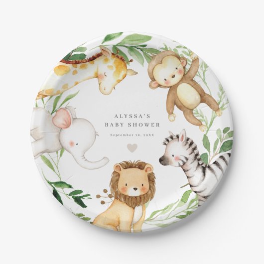 Safari Jungle Animals Baby Shower Paper Plates ペーパープレート (正面)