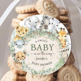 Safari Jungle Animals Baby Shower Tropical ラウンドシール