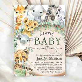 Safari Jungle Animals Baby Shower Tropical Rustic 招待状