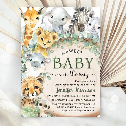Safari Jungle Animals Baby Shower Tropical Rustic 招待状