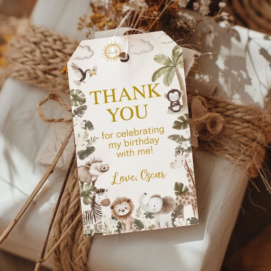 Safari Jungle Animals Birthday Party Thank You ギフトタグ