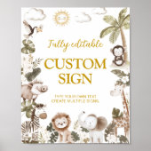 Safari Jungle Animals Birthday Table Sign ポスター (正面)