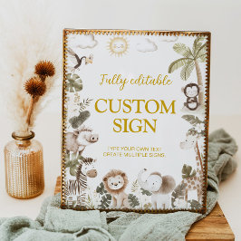 Safari Jungle Animals Birthday Table Sign ポスター