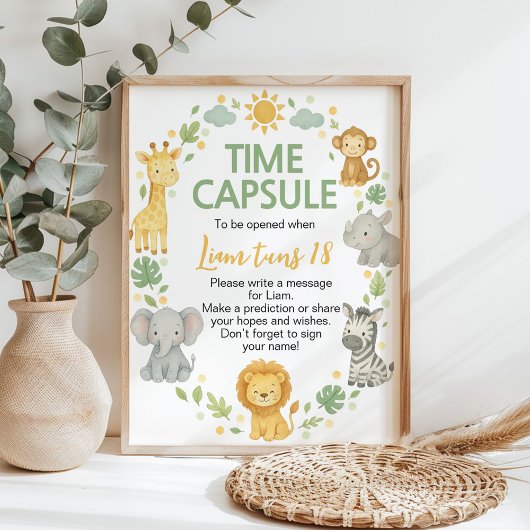 Safari Jungle Animals Birthday Time Capsule Sign ポスター
