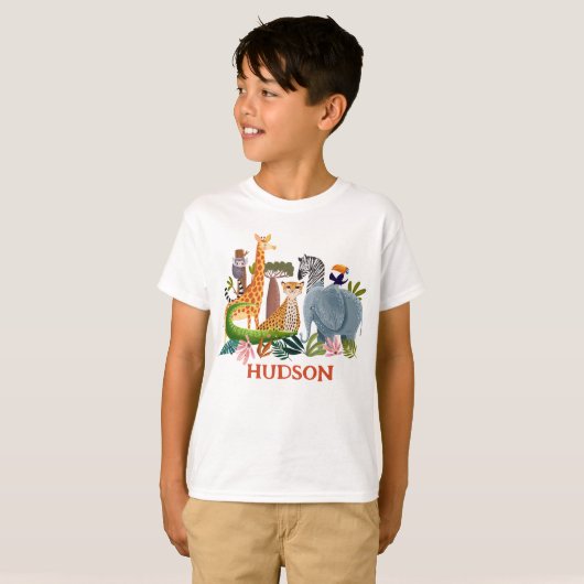 Safari jungle animals boy birthday tシャツ (正面フル)