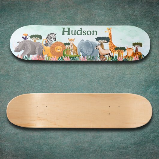 Safari jungle animals kids custom skateboard スケートボード
