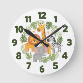 Safari Jungle Animals Kids Wall Clock ラウンド壁時計 (正面)