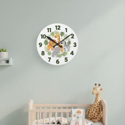 Safari Jungle Animals Kids Wall Clock ラウンド壁時計