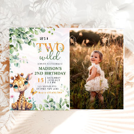 Safari Jungle Animals Two Wild 2歳の誕生日の写真 招待状