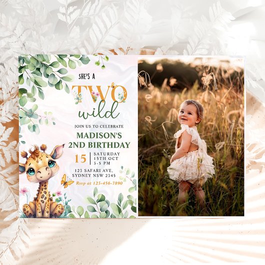 Safari Jungle Animals Two Wild 2歳の誕生日の写真 招待状