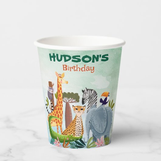 Safari jungle animals watercolor 紙コップ (正面)