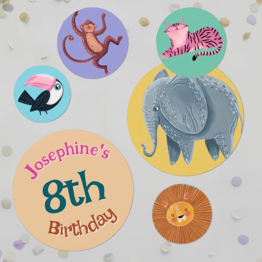 Safari jungle animals watercolor girl birthday コンフェッティ