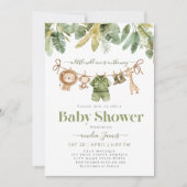  Safari Jungle Animals wild one boy Baby Shower  招待状 (正面)