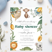 Safari Jungle Animals wild one boy Baby Shower  招待状