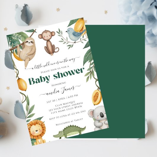 Safari Jungle Animals wild one boy Baby Shower  招待状