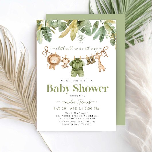  Safari Jungle Animals wild one boy Baby Shower  招待状
