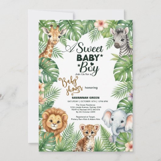 Safari Jungle Baby Shower Invitation 招待状 (正面)